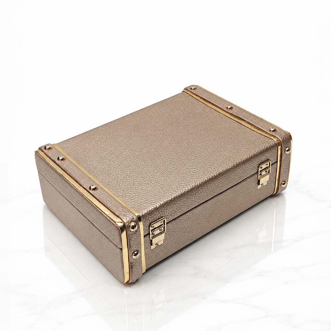 Personalised Pebbled Vegan Leather Trunk Box — Champagne Gold