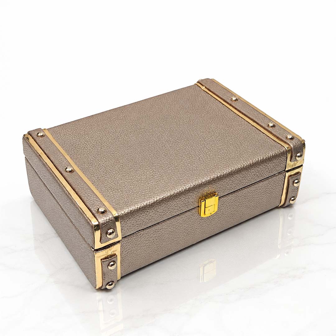 Personalised Pebbled Vegan Leather Trunk Box — Champagne Gold