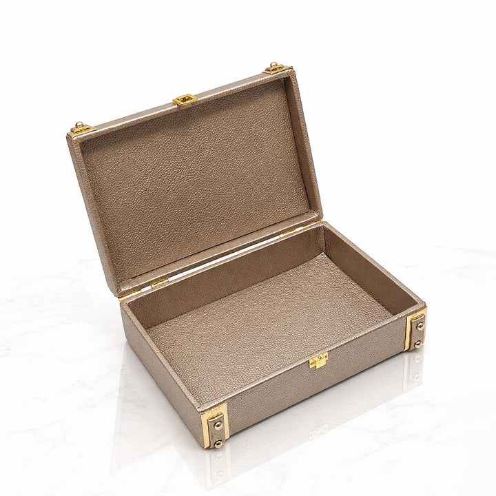 Personalised Pebbled Vegan Leather Trunk Box — Champagne Gold