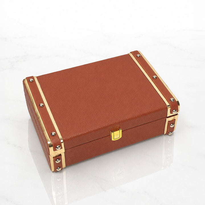 Personalised Pebbled Vegan Leather Trunk Box — Cognac