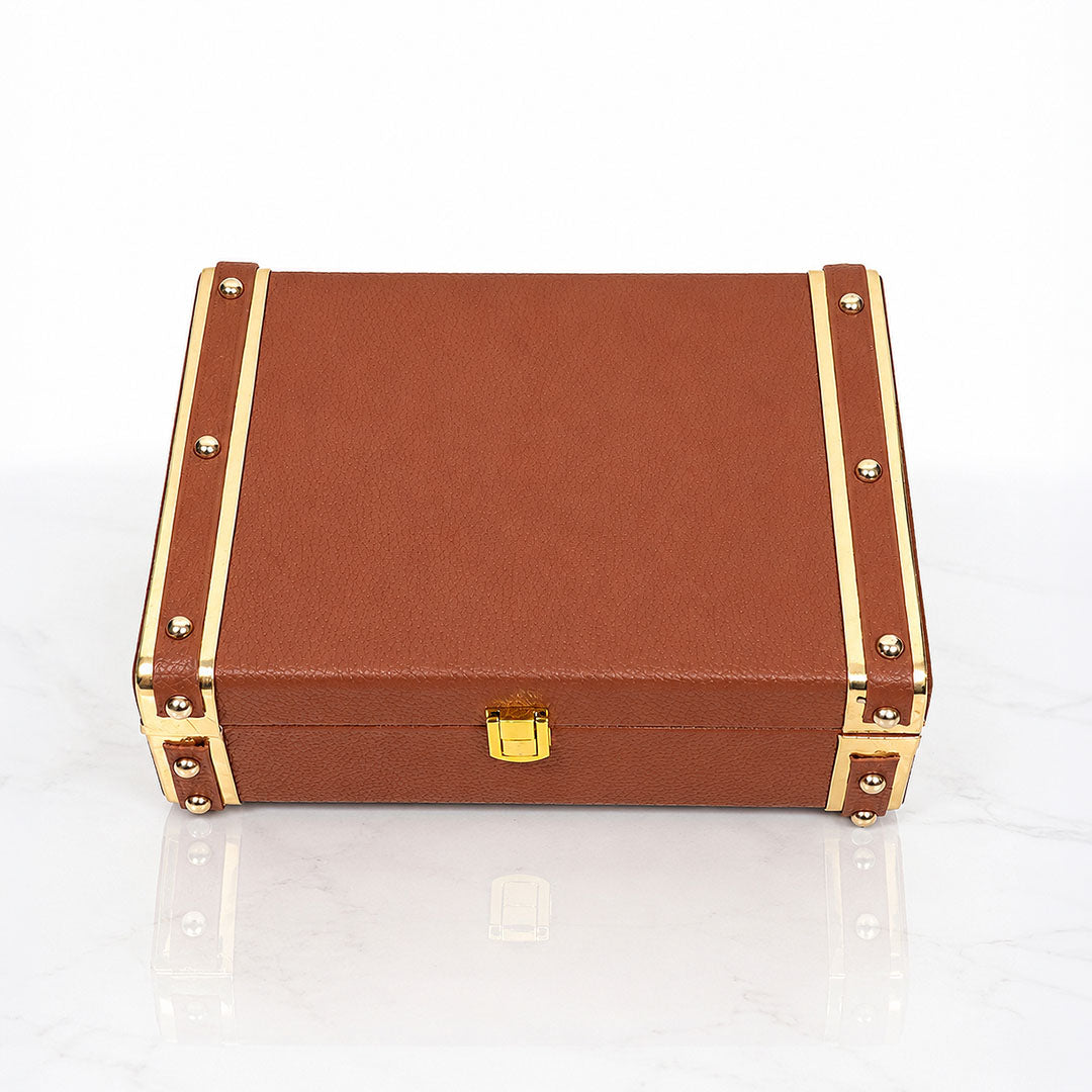 Personalised Pebbled Vegan Leather Trunk Box — Cognac