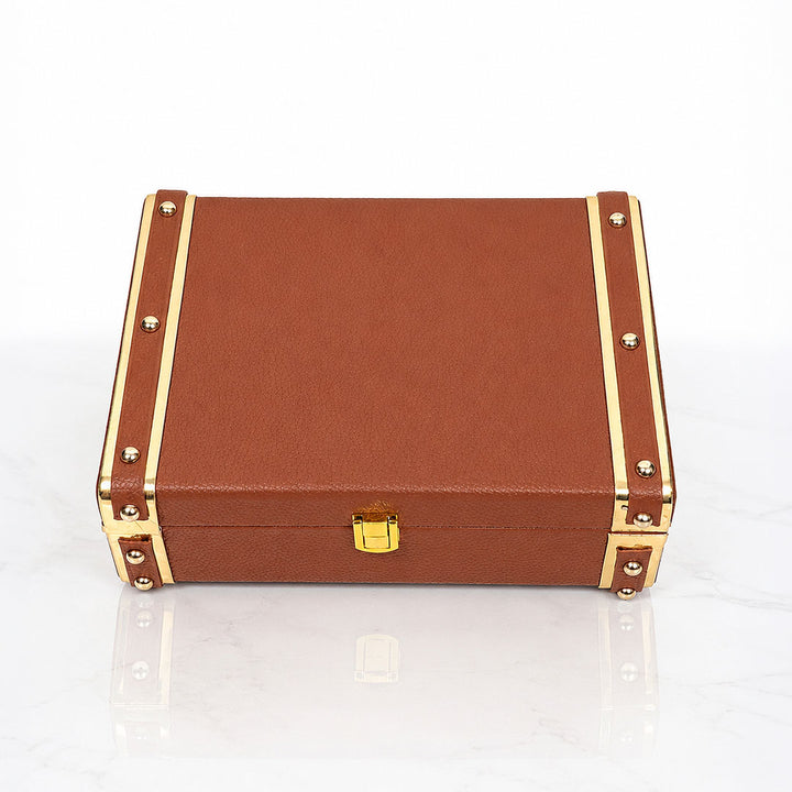 Personalised Pebbled Vegan Leather Trunk Box — Cognac