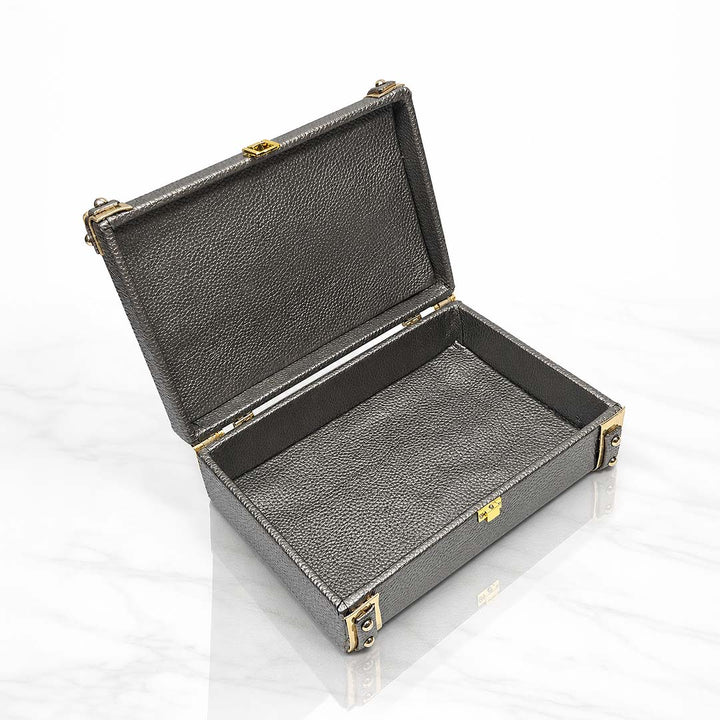 Personalised Pebbled Vegan Leather Trunk Box — Gunmetal