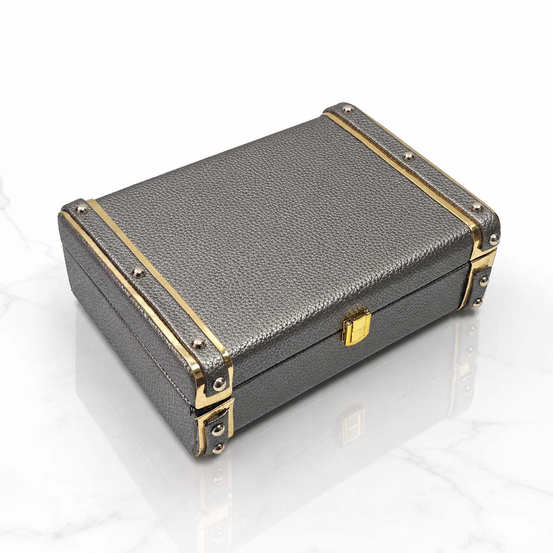 Personalised Pebbled Vegan Leather Trunk Box — Gunmetal