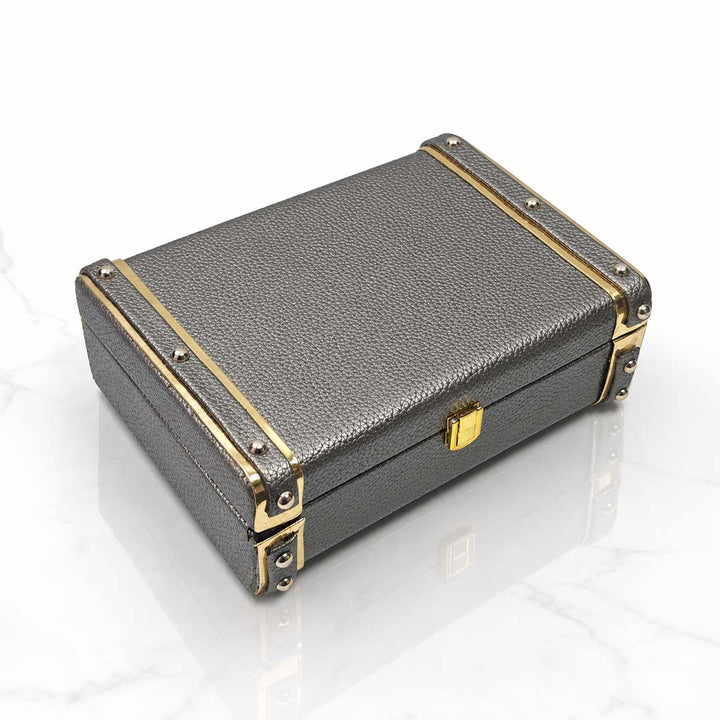 Personalised Pebbled Vegan Leather Trunk Box — Gunmetal
