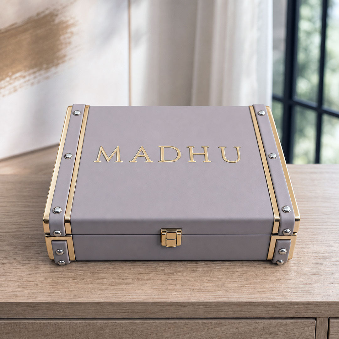 Personalised Classic Vegan Leather Trunk Box — Dove Grey