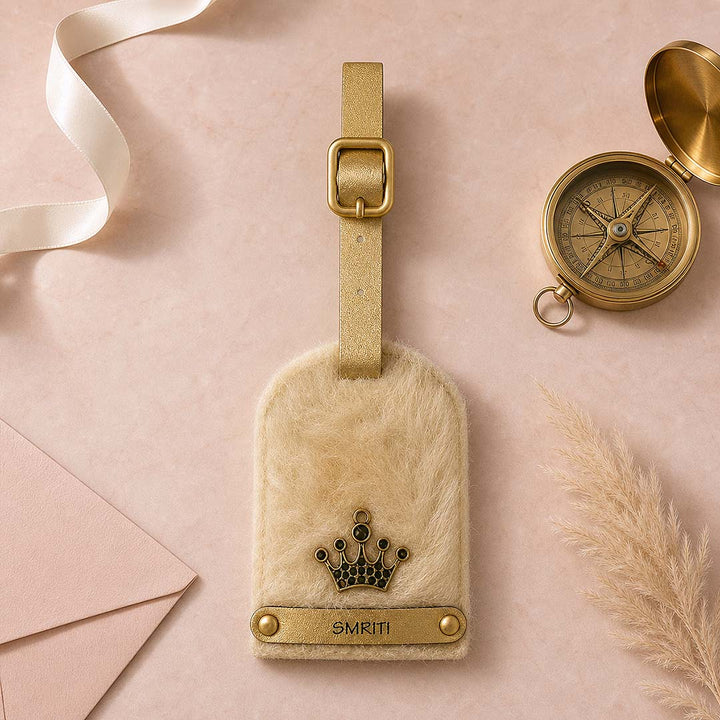 Cream Fur Luggage Tag