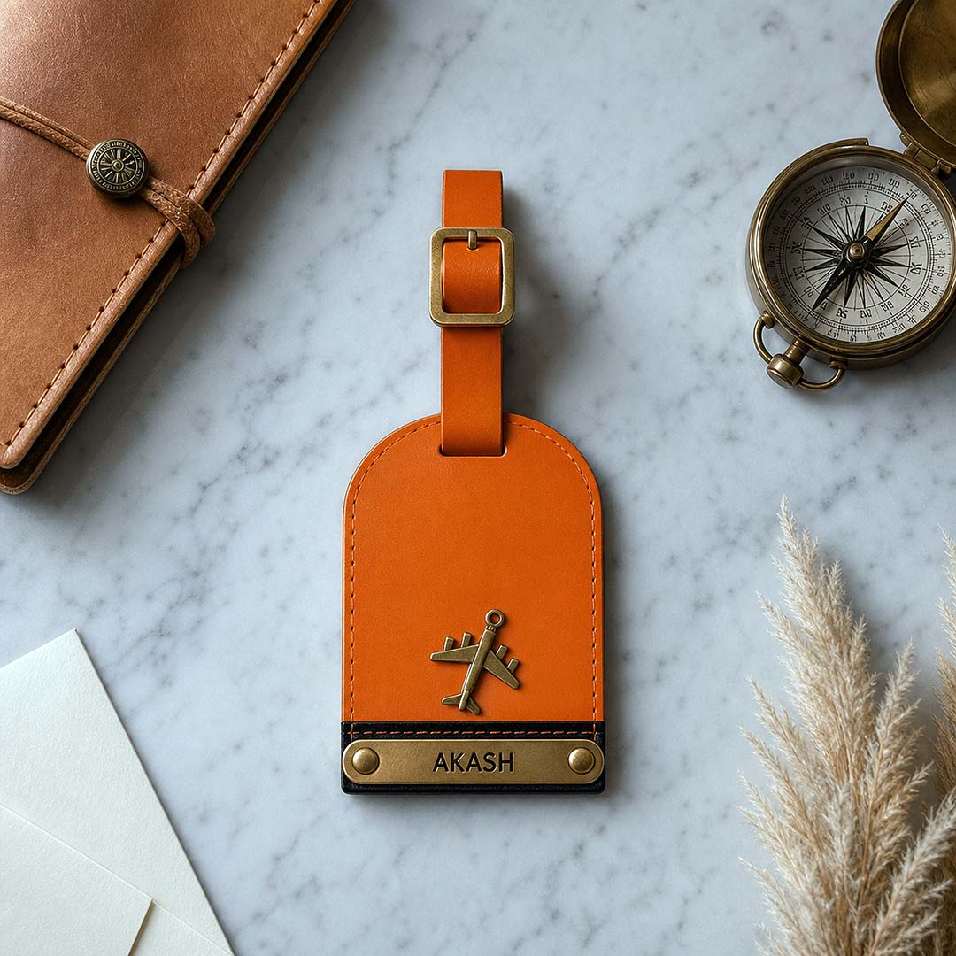 Tan Brown Dual Tone Luggage Tag
