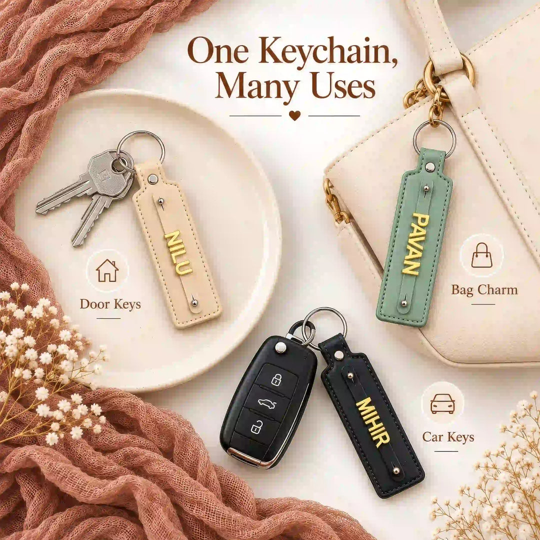 Personalised keychain used for house keys, car keys and as a bag charm
