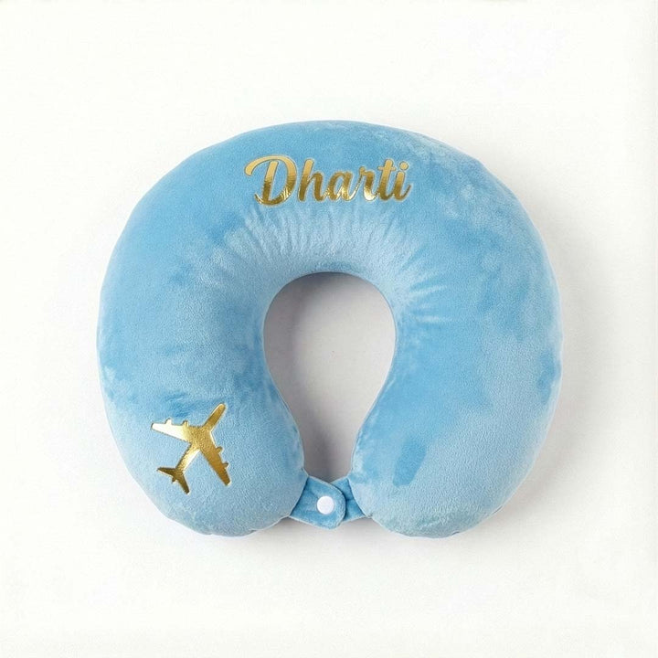 Blue travel neck pillow with &