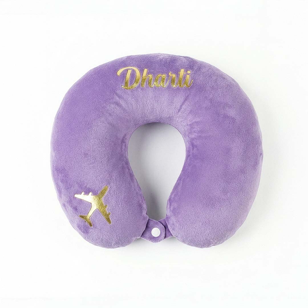 Purple travel neck pillow with &