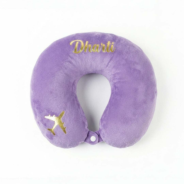 Purple travel neck pillow with &