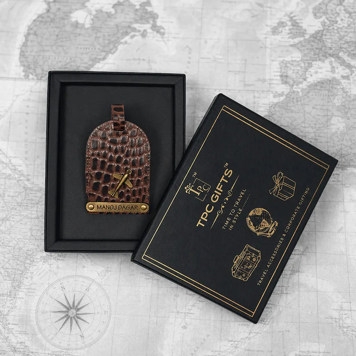 Light and Dark Brown Croco Luggage Tag