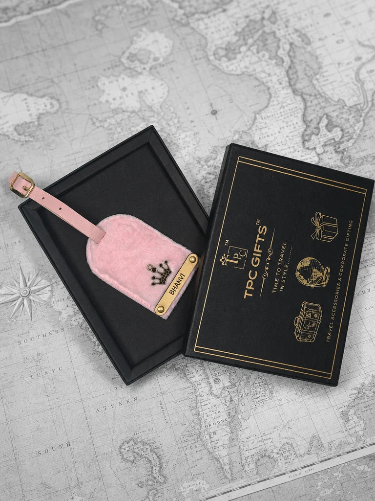 Baby Pink Fur Luggage Tag