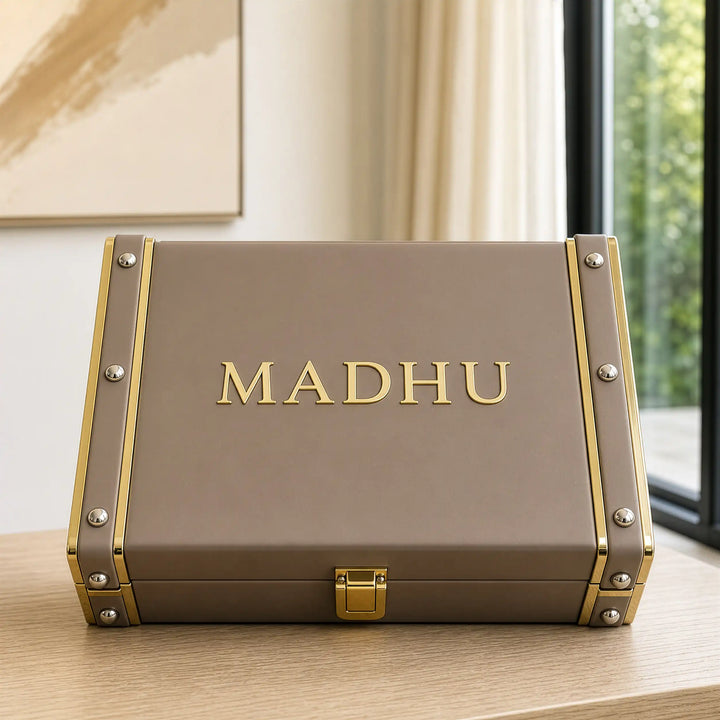Personalised Classic Vegan Leather Trunk Box — Taupe