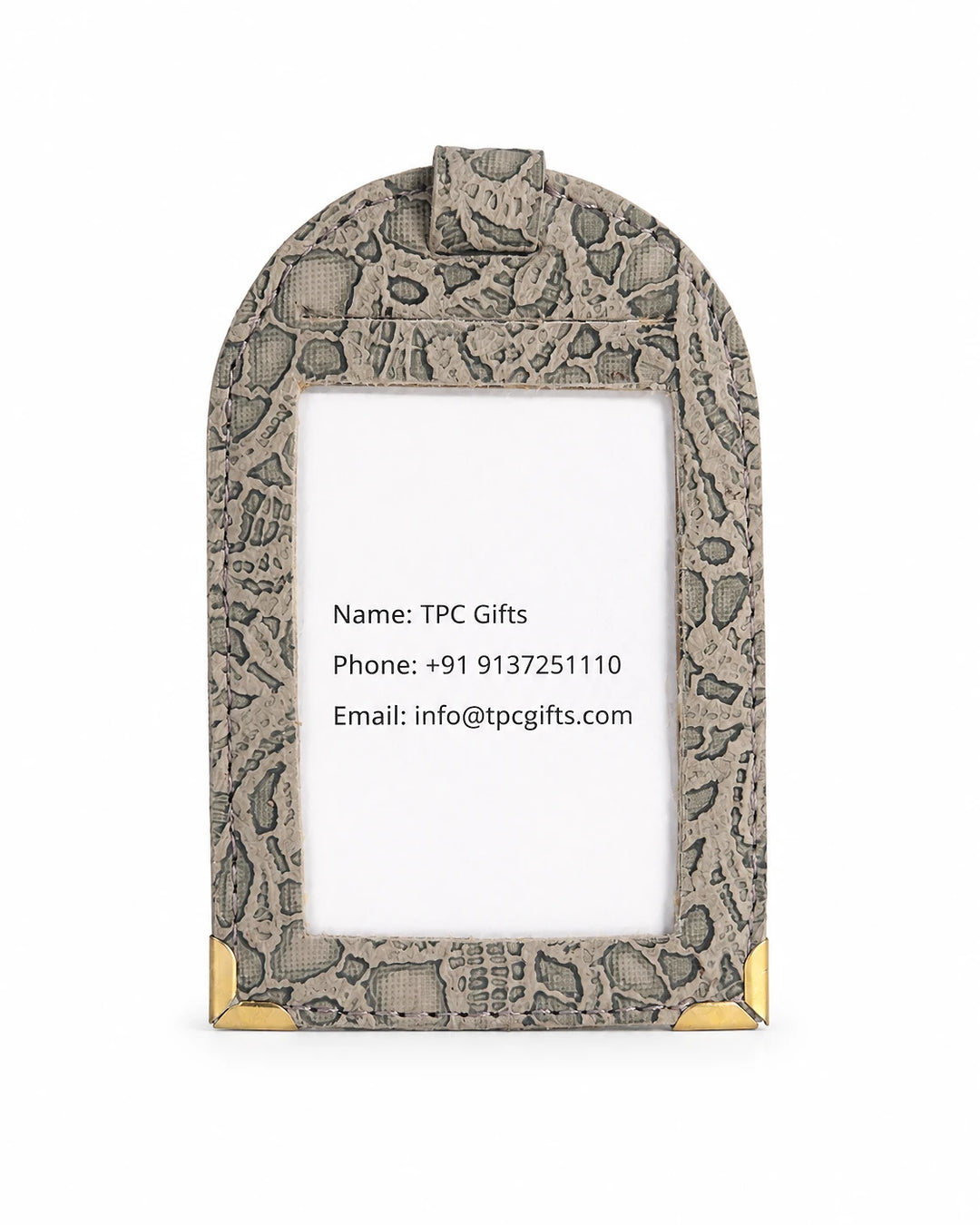 Decorative photo frame with intricate design on a white background, featuring contact information for TPC Gifts.