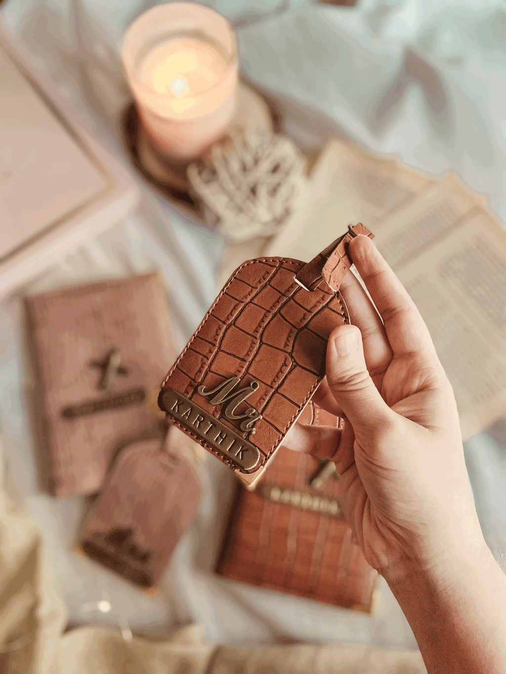 Croco Couple Passport Cover &amp; Luggage Tag