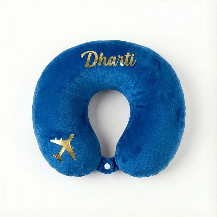 Blue neck pillow with &