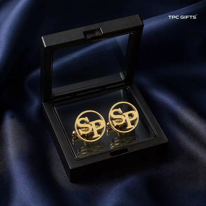 Open Circle Monogram Cufflinks — Personalised Two Initials in Brass, Gold or Silver