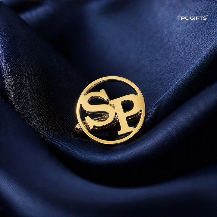 Open Circle Monogram Cufflinks — Personalised Two Initials in Brass, Gold or Silver