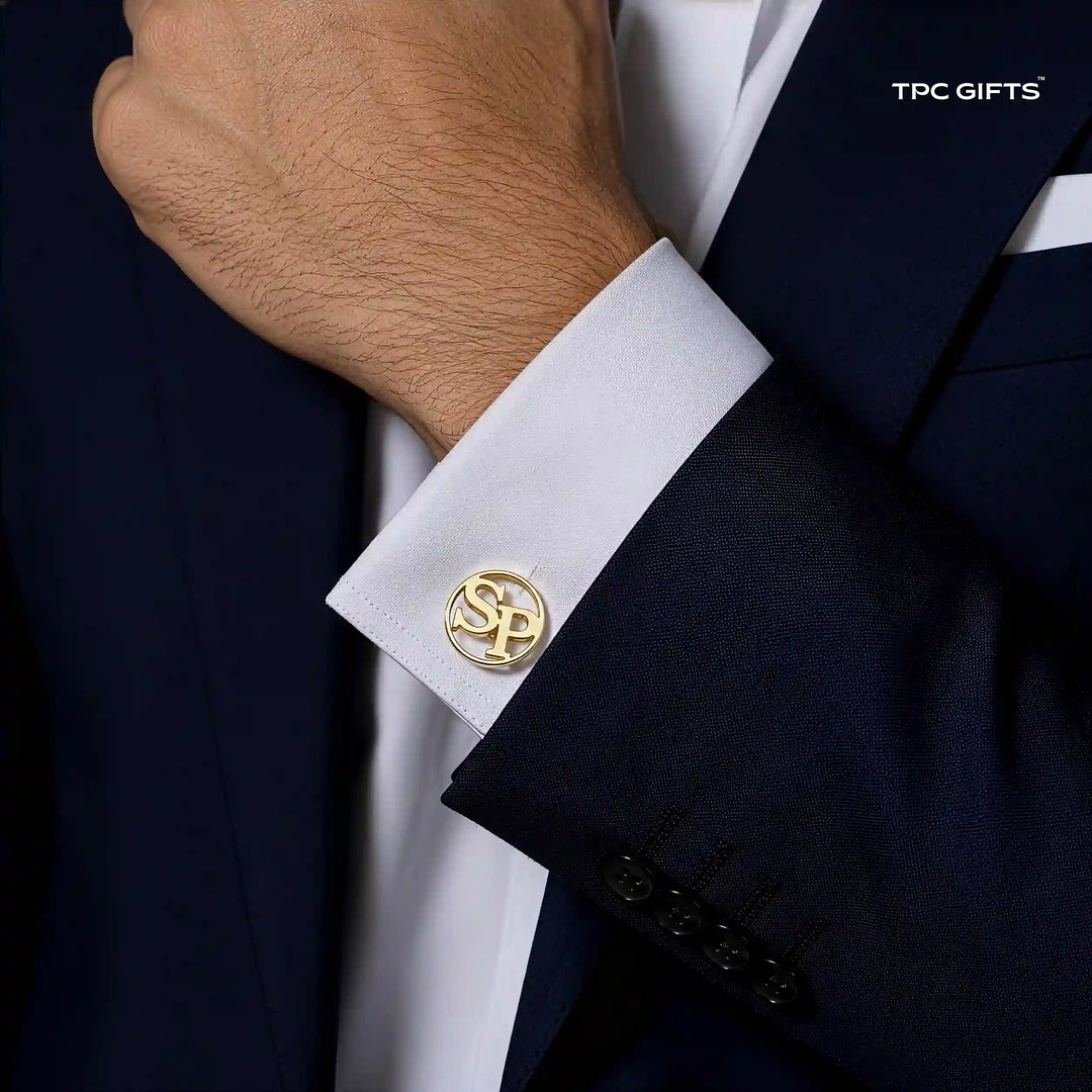 Open Circle Monogram Cufflinks — Personalised Two Initials in Brass, Gold or Silver