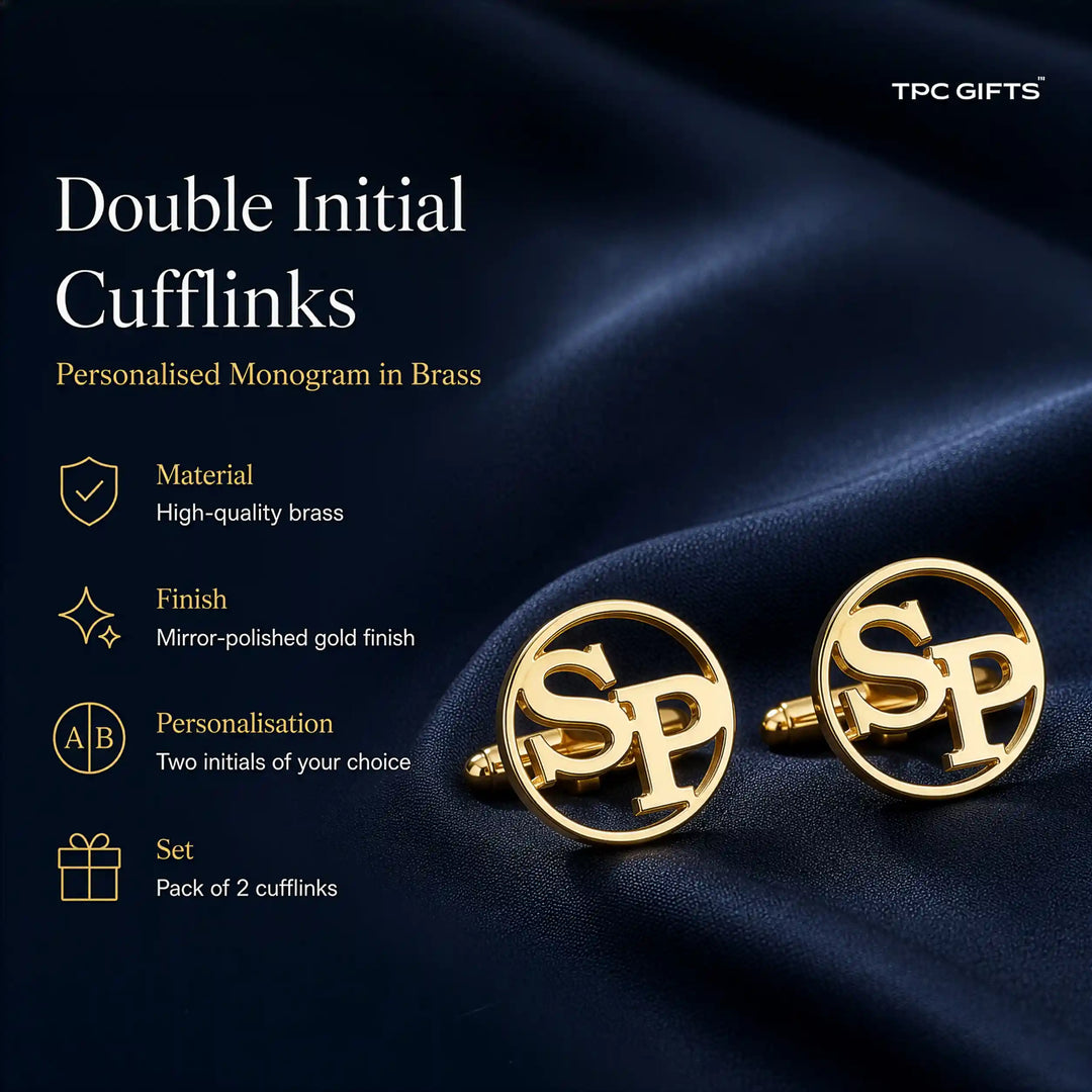 Open Circle Monogram Cufflinks — Personalised Two Initials in Brass, Gold or Silver