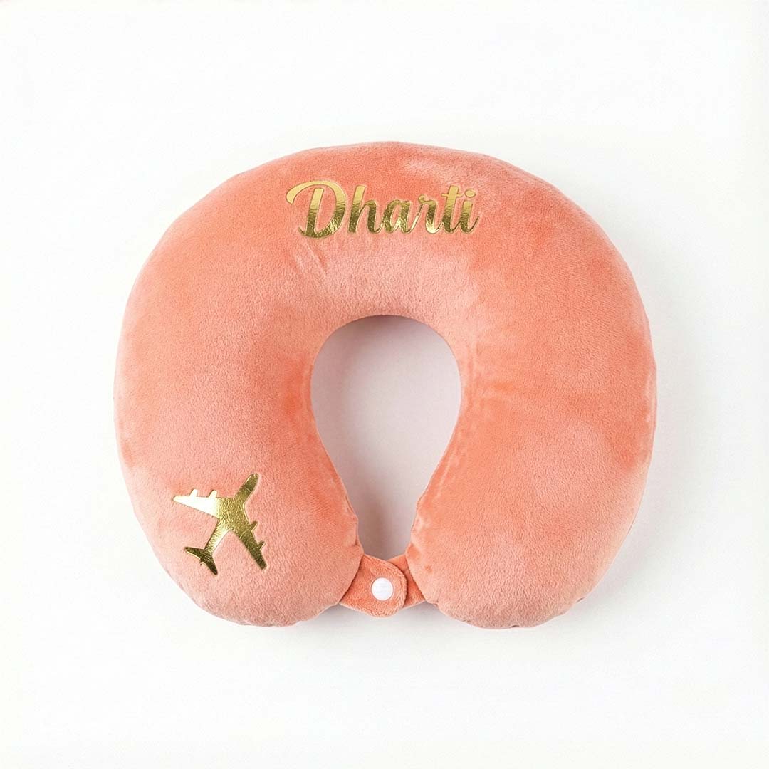 Pink travel neck pillow with &