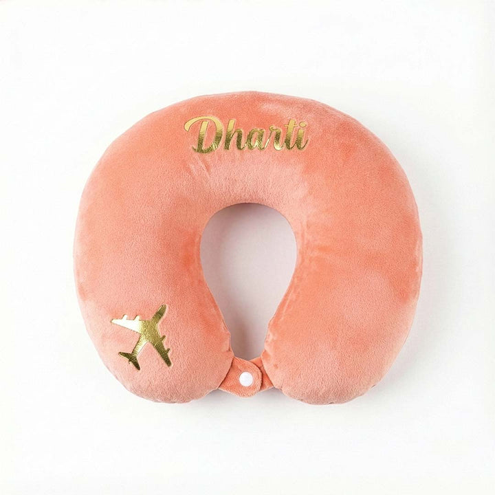 Pink travel neck pillow with &
