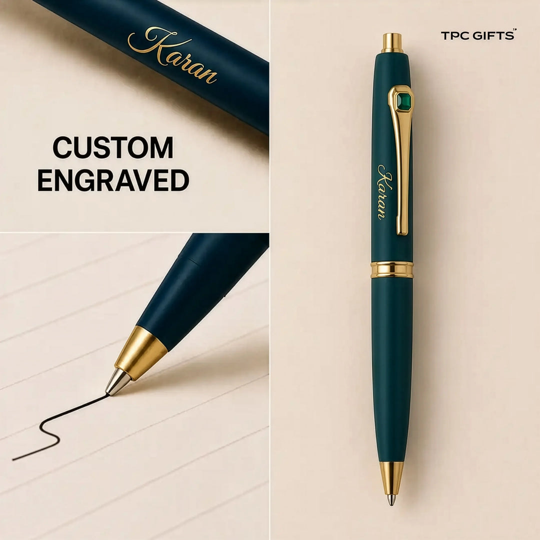 Classic Green – Personalised Pen with Name in Gold Gift Case