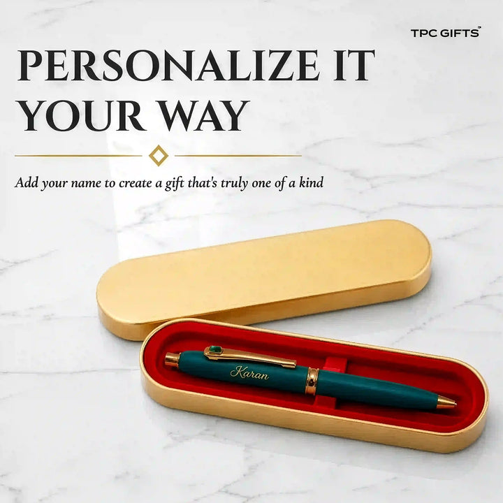 Classic Green – Personalised Pen with Name in Gold Gift Case