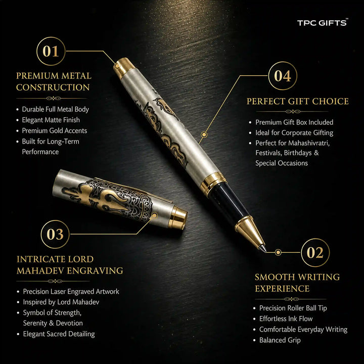 Mahadev Pen – Lord Shiva Engraved Metal Roller Ball