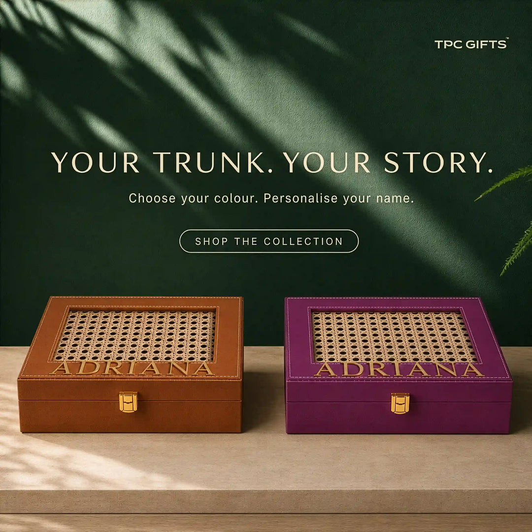 Personalised Cane Trunk Box | Natural Cane Lid, Name in Gold, 10 x 7 x 3 in