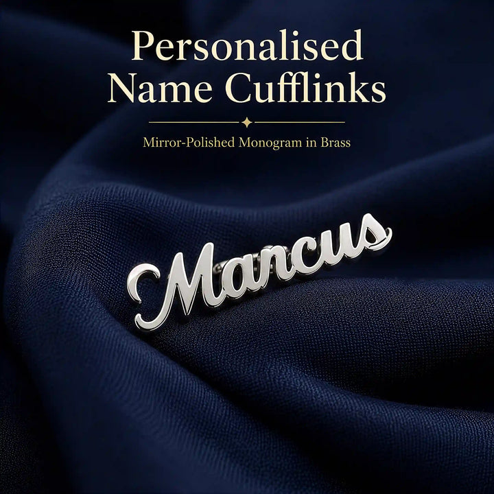 A polished silver name cufflink spelling &