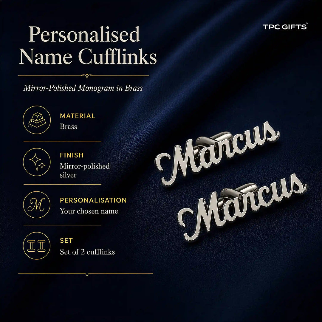 Two personalized name cufflinks spelling &