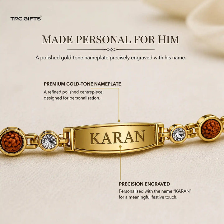 Personalised Rakhi for Brother — Rudraksha &amp; Crystal