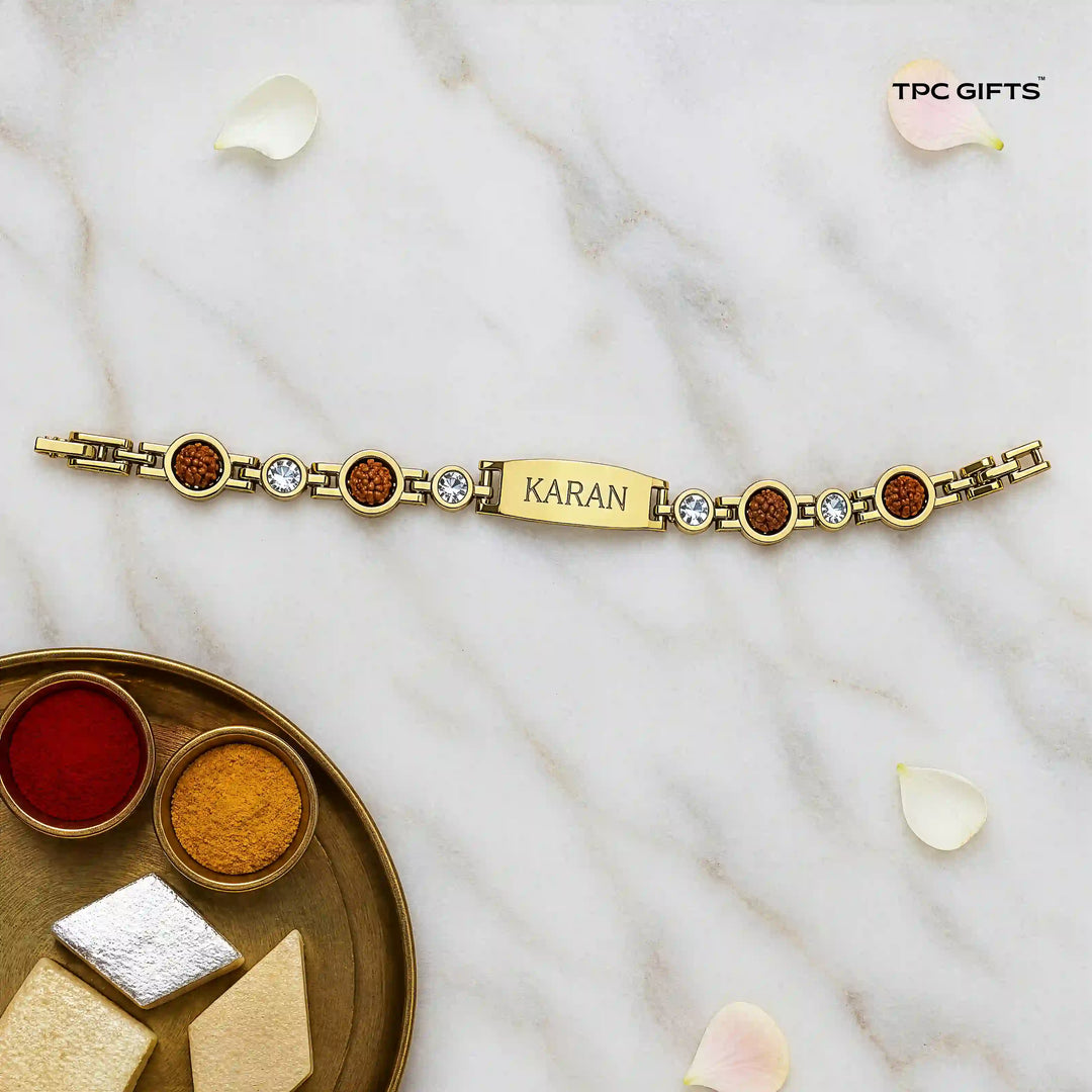 Personalised Rakhi for Brother — Rudraksha &amp; Crystal