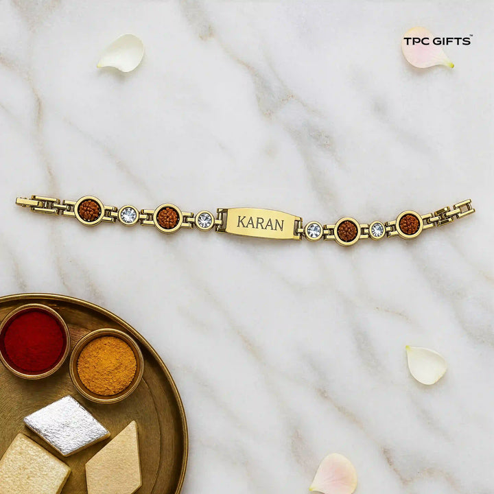 Personalised Rakhi for Brother — Rudraksha &amp; Crystal