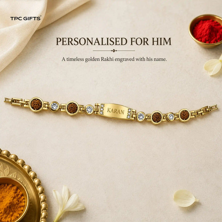 Personalised Rakhi for Brother — Rudraksha &amp; Crystal