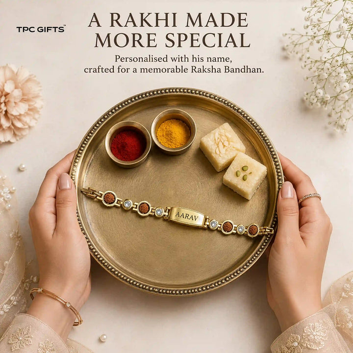 Personalised Rakhi for Brother — Rudraksha &amp; Crystal