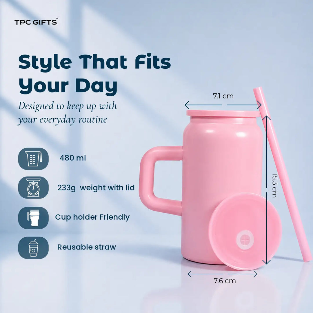 Boba Personalised Iced Coffee Tumbler with Handle &amp; Straw – 480ml