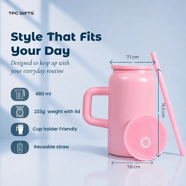 Boba Personalised Iced Coffee Tumbler with Handle &amp; Straw – 480ml