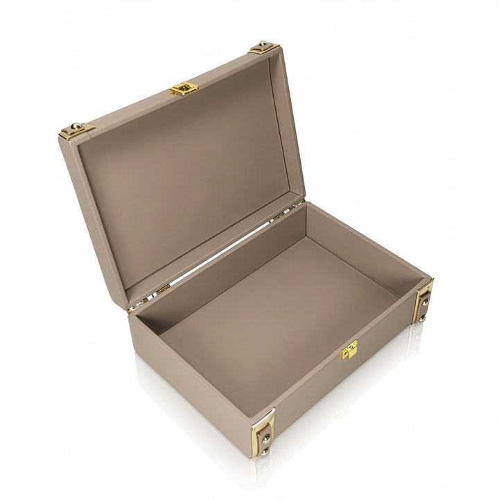 Personalised Classic Vegan Leather Trunk Box — Taupe