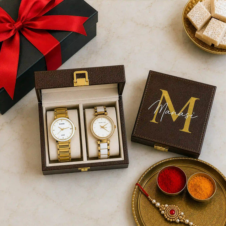 Personalised 2-Slot Watch Box — Rakhi Gift