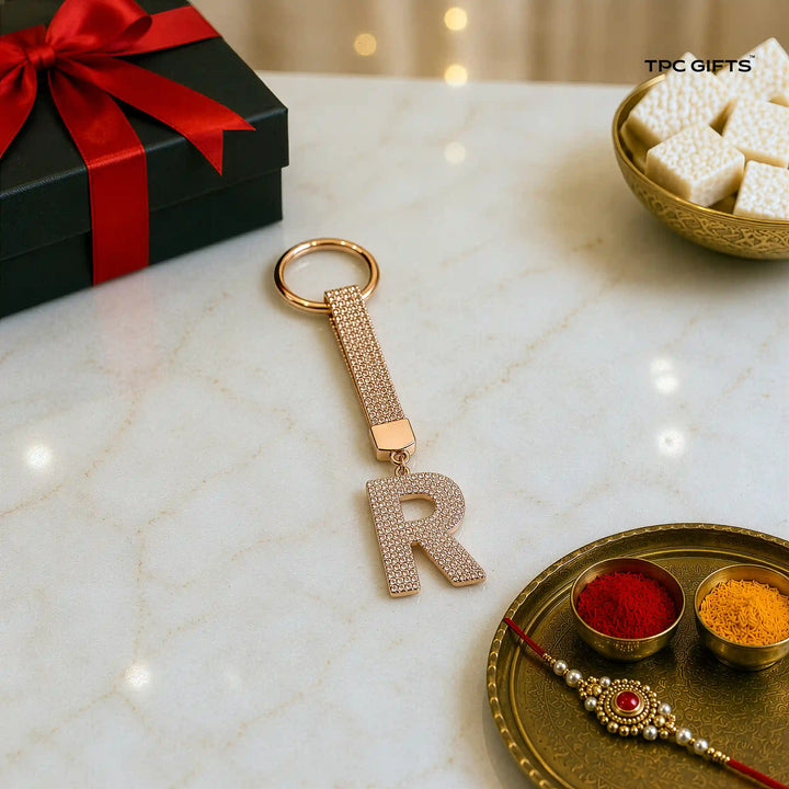 Bling Alphabet Keychain — Personalised Initial Bag Charm — Rakhi Gift