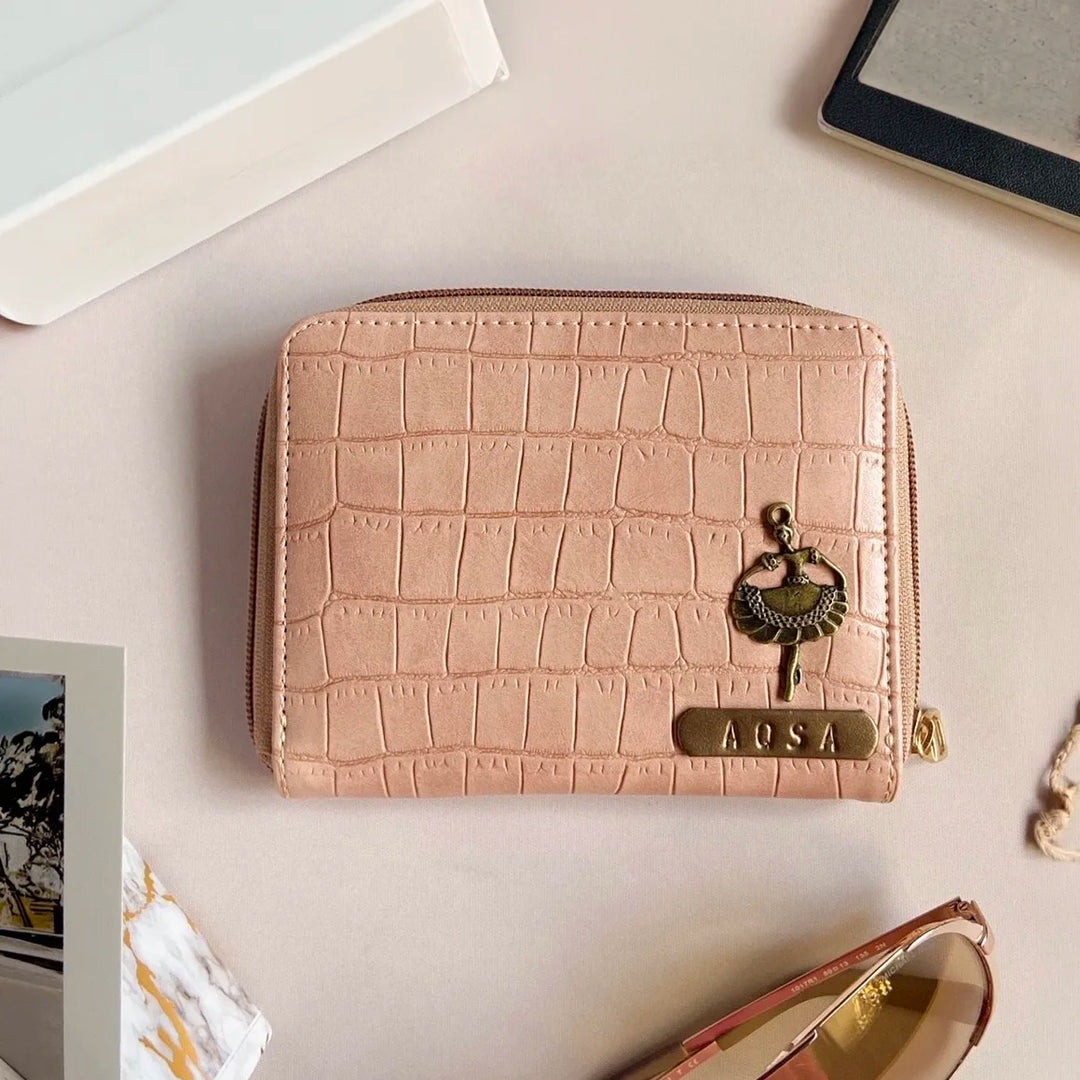 Salmon Pink croco textured wallet with &