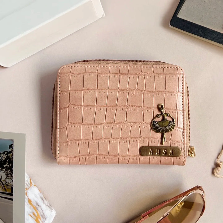 Salmon Pink croco textured wallet with &