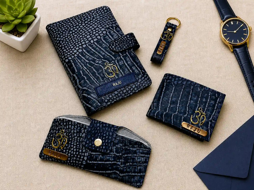 Personalised Croco Genuine Leather Travel Mate (Travel Organiser, Keychain, Sunglass Box &amp; Wallet)