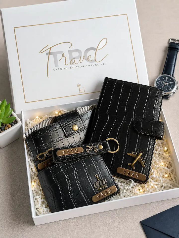 Premium Travel Hamper Croco Collection (Travel Organiser, Keychain, Sunglass Box &amp; Wallet)