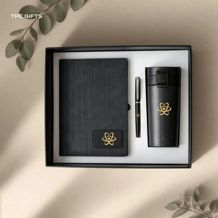 The Pinstripe Set – Personalised 3-in-1 Diary, Smart Tumbler &amp; Pen Gift Set