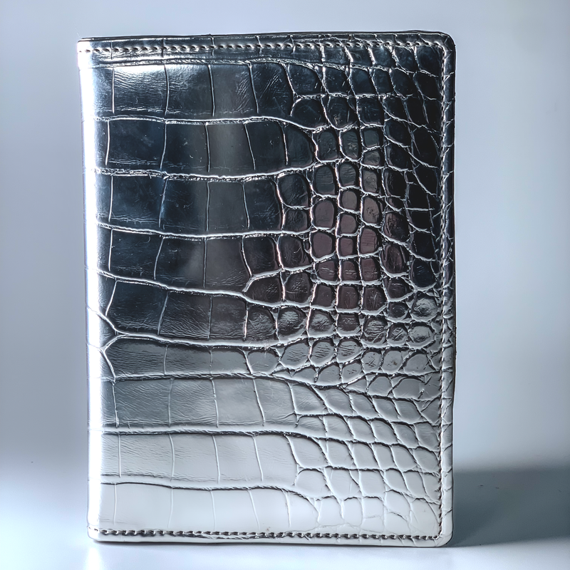 Designer Passport Cover - Silver Croco with Stud Plane from TPC Gifts side view